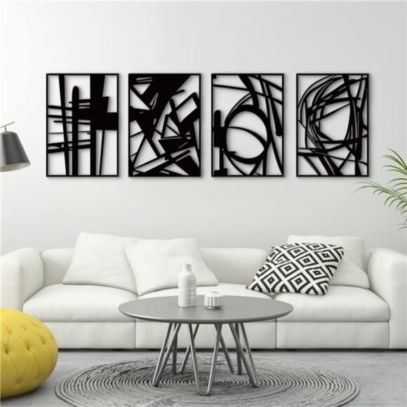 4 Pack Black Abstract Metal Wall ArtMinimalist Décor Single Line Art Wall Décor